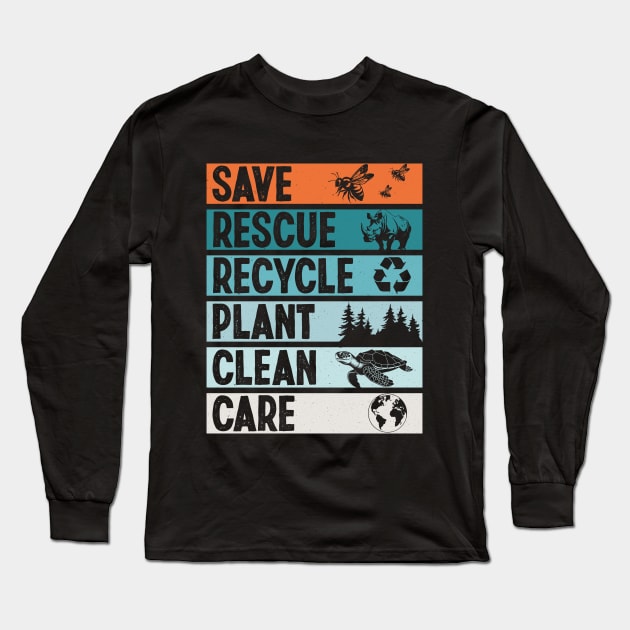 Vintage Earth Day Save Rescue Recycle Plant Clean Care 2024 Long Sleeve T-Shirt by ANAREL